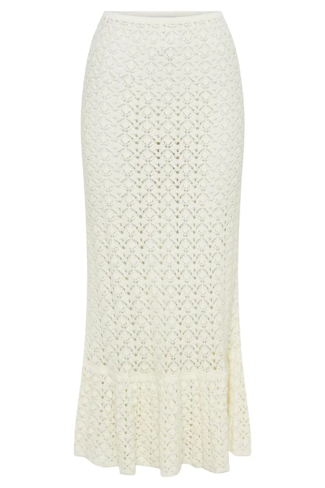 Women Meshki Bottoms Anais Frill Knit Midi Skirt 8211 Ivory