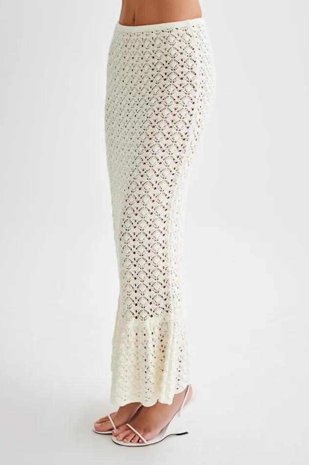 Women Meshki Bottoms Anais Frill Knit Midi Skirt 8211 Ivory