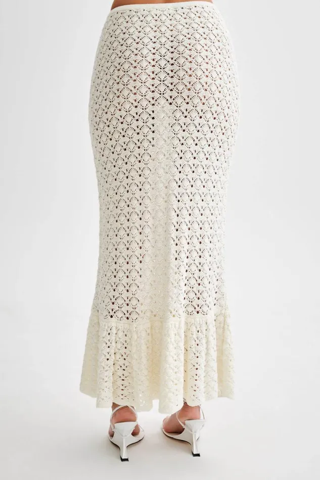 Women Meshki Bottoms Anais Frill Knit Midi Skirt 8211 Ivory