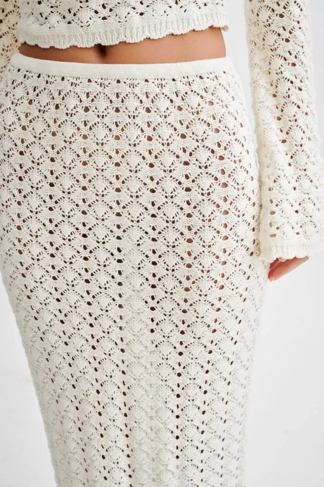 Women Meshki Bottoms Anais Frill Knit Midi Skirt 8211 Ivory