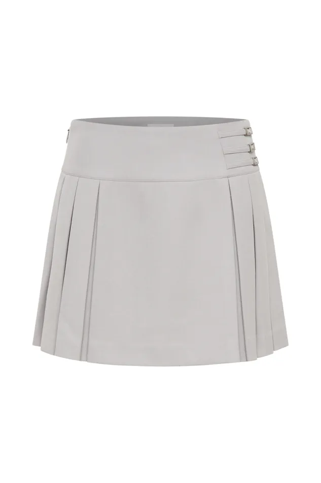 Women Meshki Bottoms Angie Pleated Buckle Mini Skirt 8211 Grey