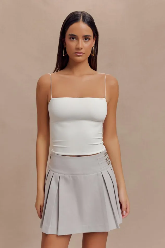 Women Meshki Bottoms Angie Pleated Buckle Mini Skirt 8211 Grey