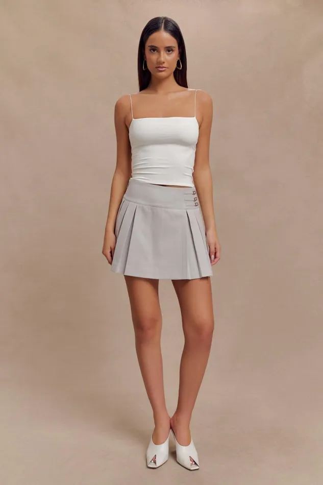 Women Meshki Bottoms Angie Pleated Buckle Mini Skirt 8211 Grey