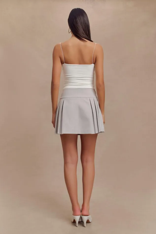 Women Meshki Bottoms Angie Pleated Buckle Mini Skirt 8211 Grey