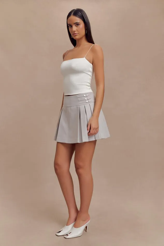 Women Meshki Bottoms Angie Pleated Buckle Mini Skirt 8211 Grey