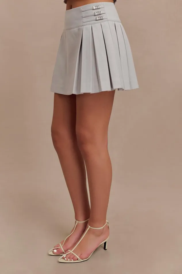 Women Meshki Bottoms Angie Pleated Buckle Mini Skirt 8211 Grey