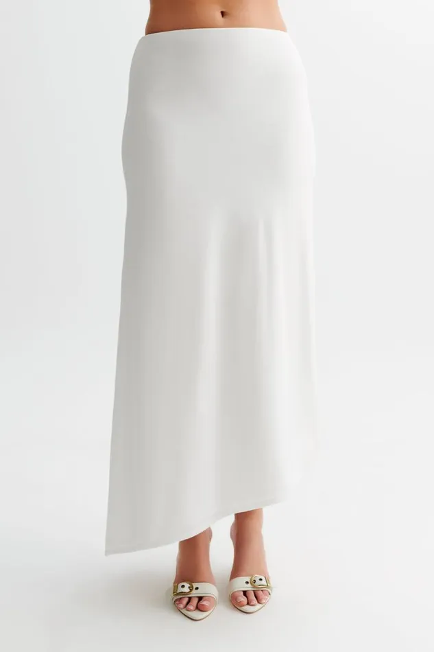 Women Meshki Bottoms Bea Asymmetrical Slinky Maxi Skirt 8211 White