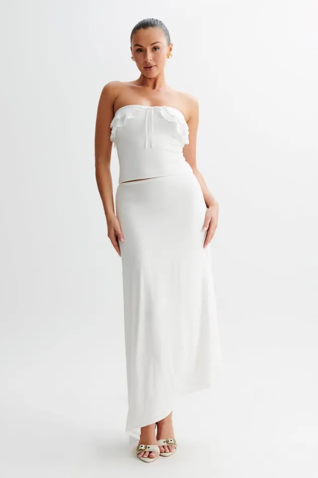 Women Meshki Bottoms Bea Asymmetrical Slinky Maxi Skirt 8211 White