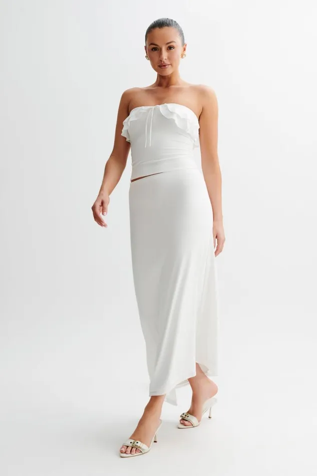 Women Meshki Bottoms Bea Asymmetrical Slinky Maxi Skirt 8211 White