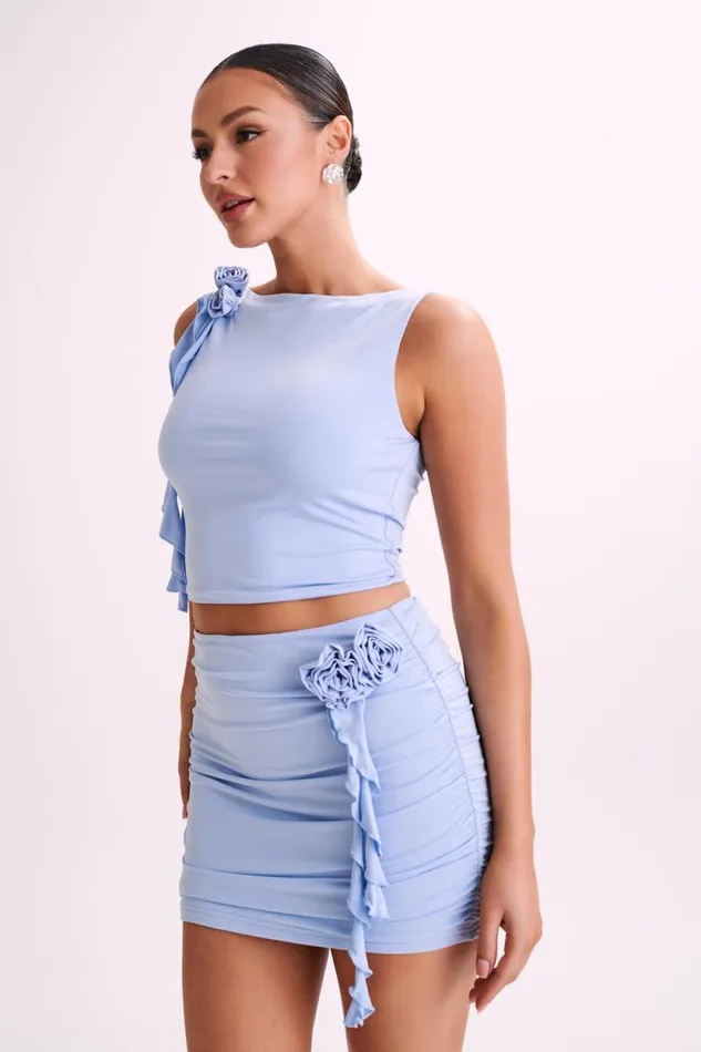 Women Meshki Bottoms Brydee Ruched Rose Mini Skirt 8211 Powder Blue