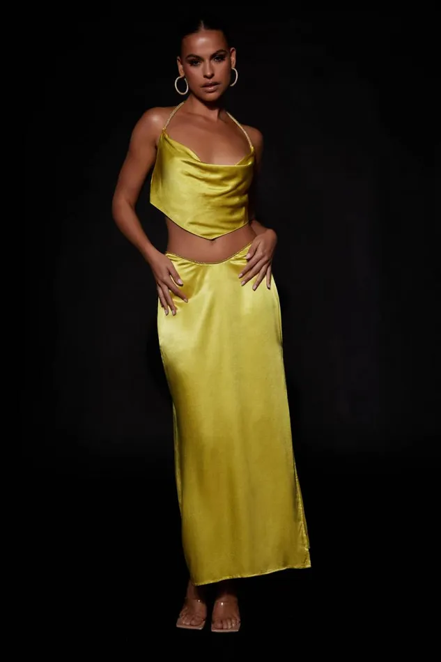 Women Meshki Bottoms Christie Diamante Rope Maxi Skirt 8211 Chartreuse