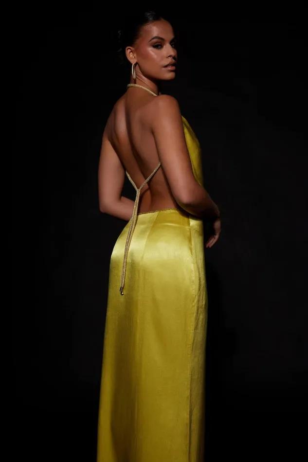 Women Meshki Bottoms Christie Diamante Rope Maxi Skirt 8211 Chartreuse