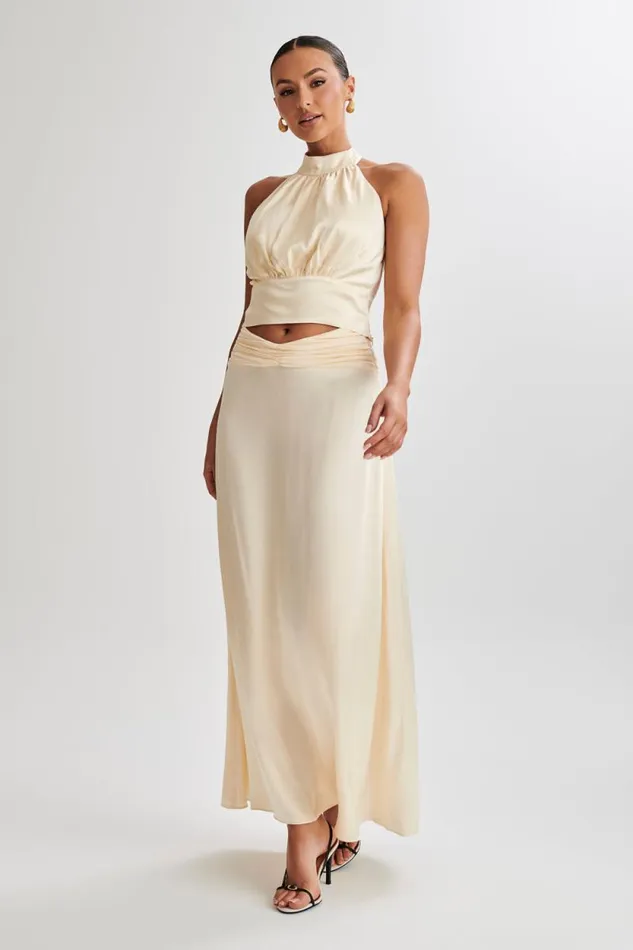 Women Meshki Bottoms Clara Satin Ruched Maxi Skirt 8211 Buttercream