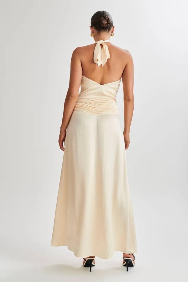 Women Meshki Bottoms Clara Satin Ruched Maxi Skirt 8211 Buttercream