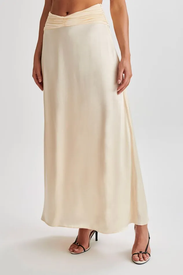 Women Meshki Bottoms Clara Satin Ruched Maxi Skirt 8211 Buttercream