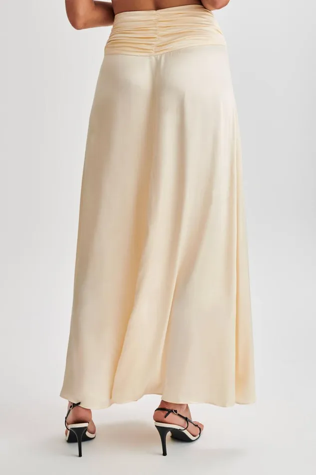 Women Meshki Bottoms Clara Satin Ruched Maxi Skirt 8211 Buttercream