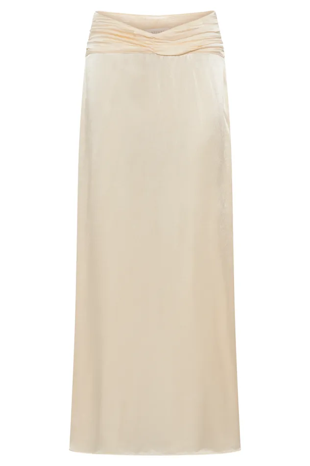 Women Meshki Bottoms Clara Satin Ruched Maxi Skirt 8211 Buttercream