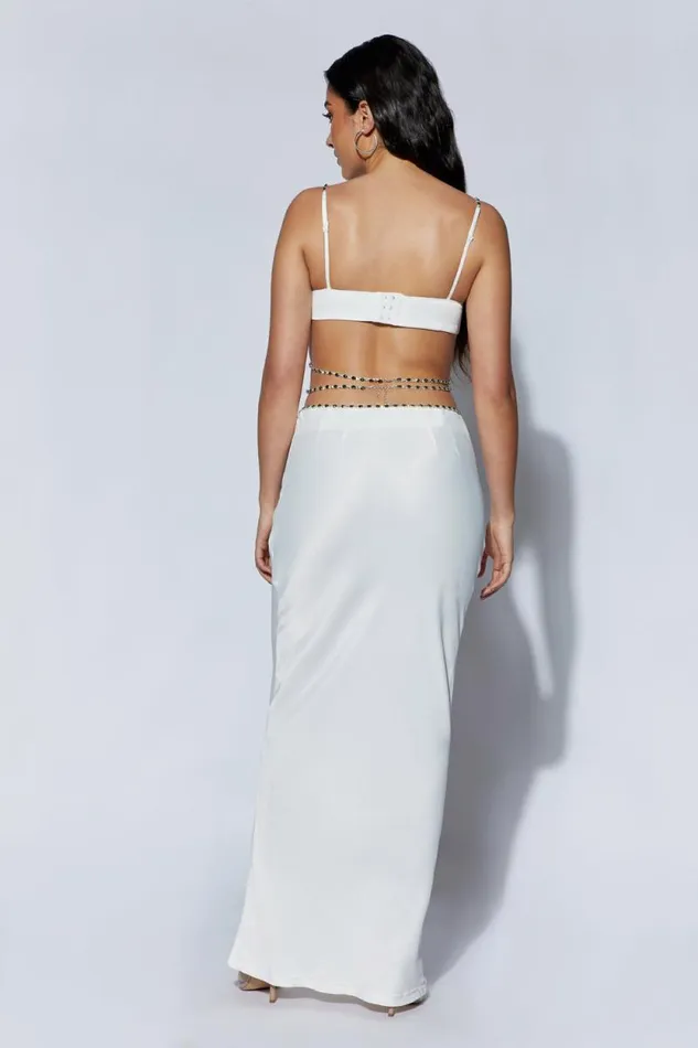 Women Meshki Bottoms Havva Diamante Trim Maxi Skirt 8211 White