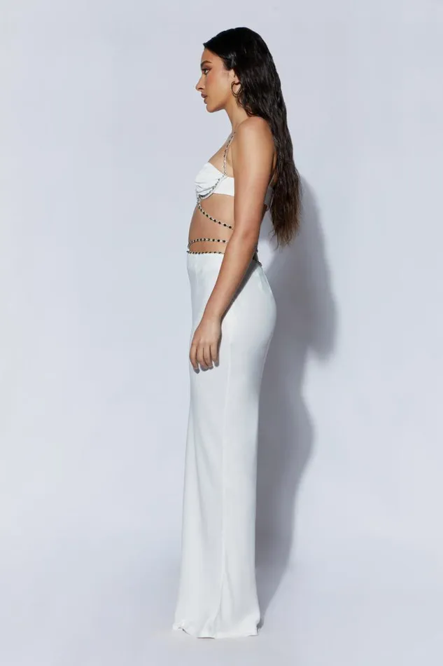 Women Meshki Bottoms Havva Diamante Trim Maxi Skirt 8211 White