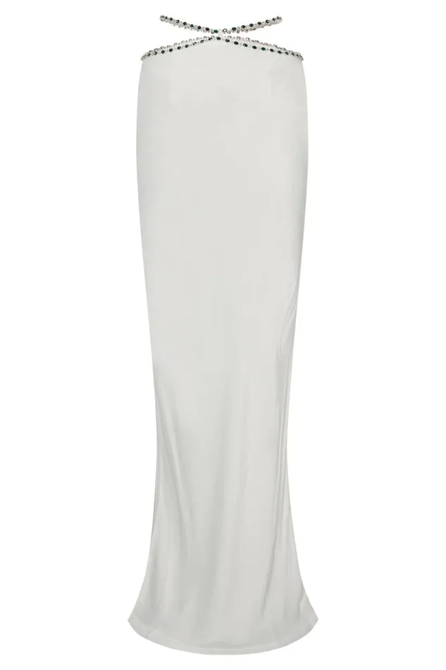 Women Meshki Bottoms Havva Diamante Trim Maxi Skirt 8211 White