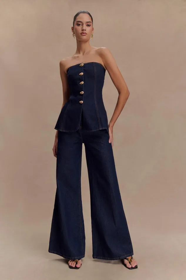 Women Meshki Bottoms Jen Wide Leg Flare Denim Jeans 8211 Indigo Blue