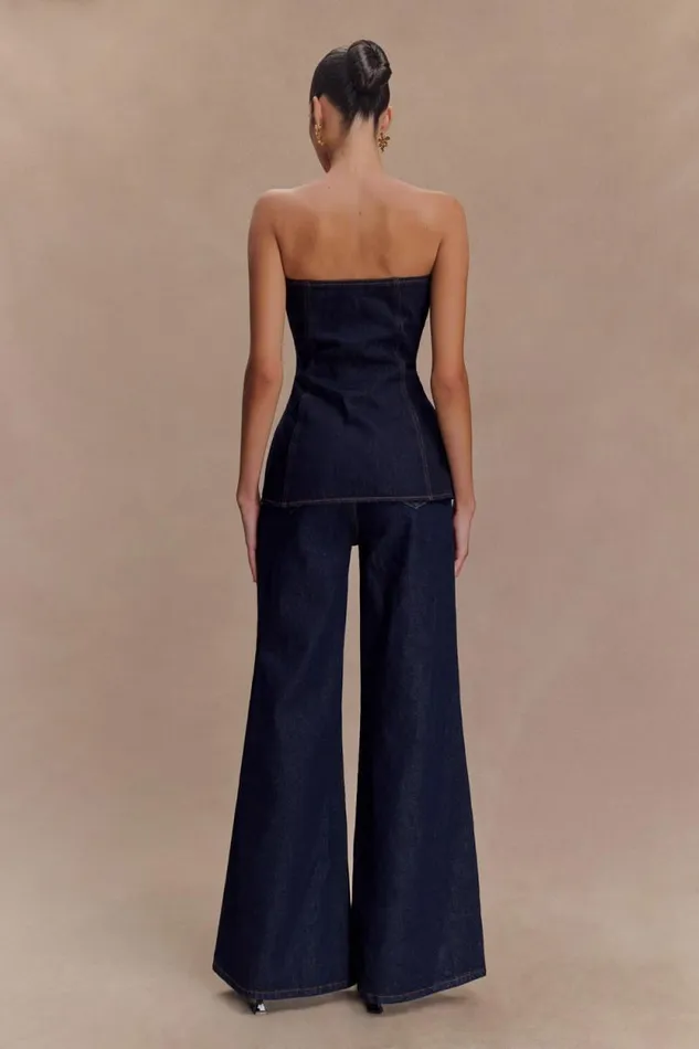 Women Meshki Bottoms Jen Wide Leg Flare Denim Jeans 8211 Indigo Blue