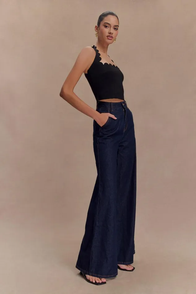 Women Meshki Bottoms Jen Wide Leg Flare Denim Jeans 8211 Indigo Blue