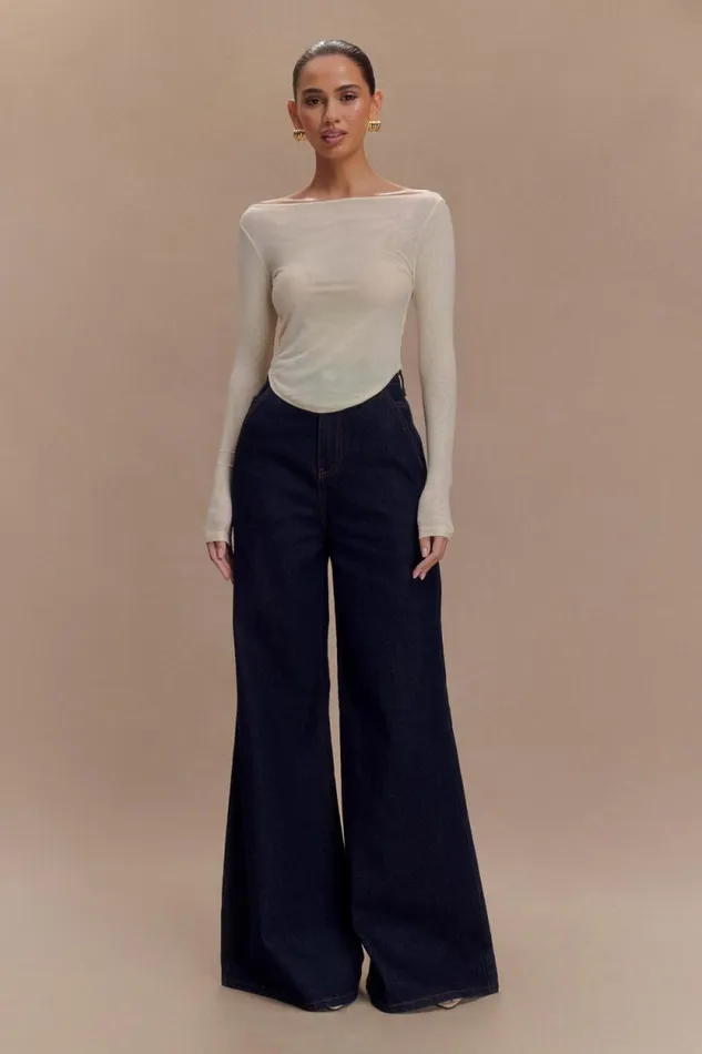 Women Meshki Bottoms Jen Wide Leg Flare Denim Jeans 8211 Indigo Blue