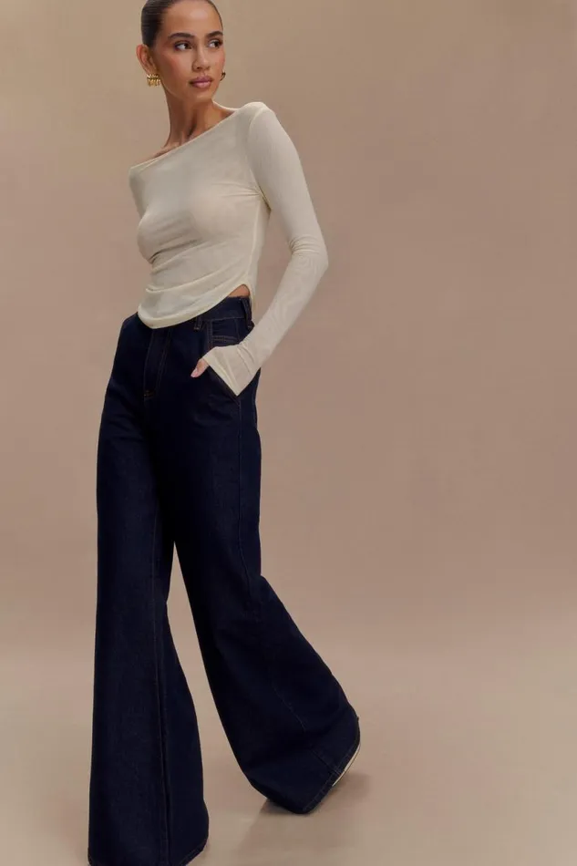 Women Meshki Bottoms Jen Wide Leg Flare Denim Jeans 8211 Indigo Blue