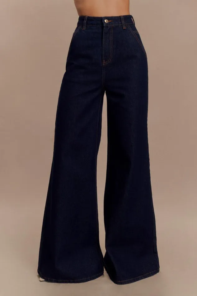 Women Meshki Bottoms Jen Wide Leg Flare Denim Jeans 8211 Indigo Blue