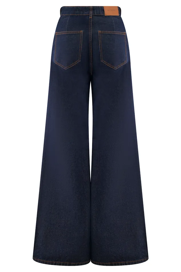 Women Meshki Bottoms Jen Wide Leg Flare Denim Jeans 8211 Indigo Blue