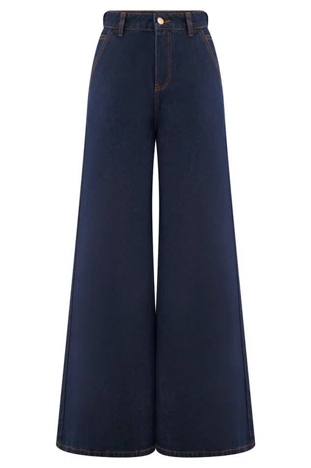 Women Meshki Bottoms Jen Wide Leg Flare Denim Jeans 8211 Indigo Blue