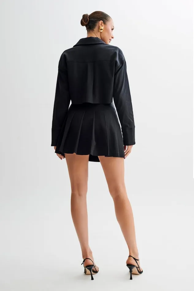 Women Meshki Bottoms Julianna Cotton Pleated Mini Skirt 8211 Black