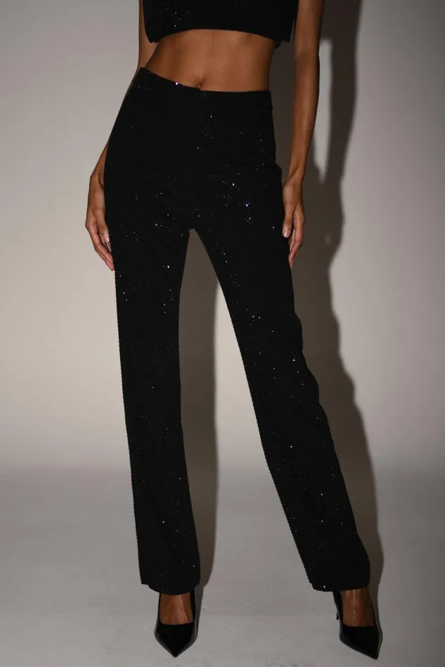 Women Meshki Bottoms Kaycee Straight Leg Diamante Pants 8211 Black