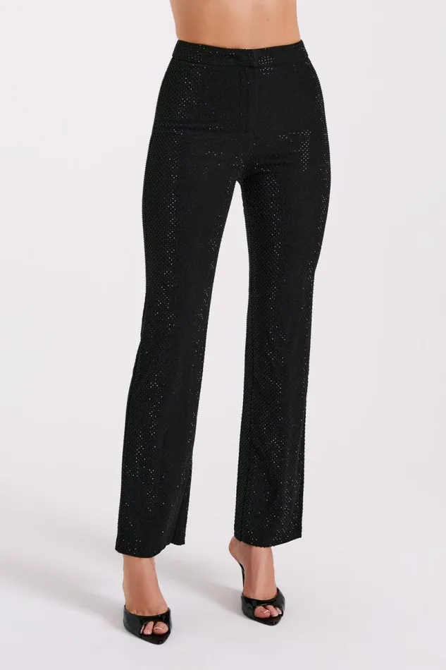 Women Meshki Bottoms Kaycee Straight Leg Diamante Pants 8211 Black