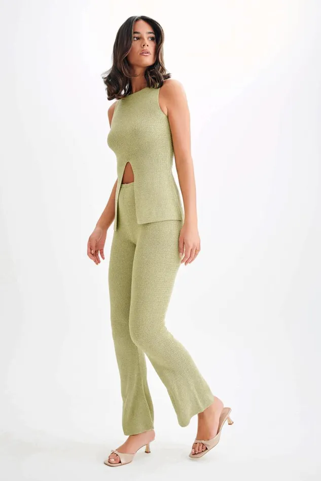 Women Meshki Bottoms Ridley Straight Leg Knit Pant 8211 Pastel Green