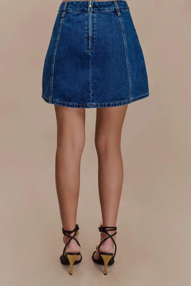 Women Meshki Bottoms Rosalyn Mini Denim Skort 8211 Dark Blue