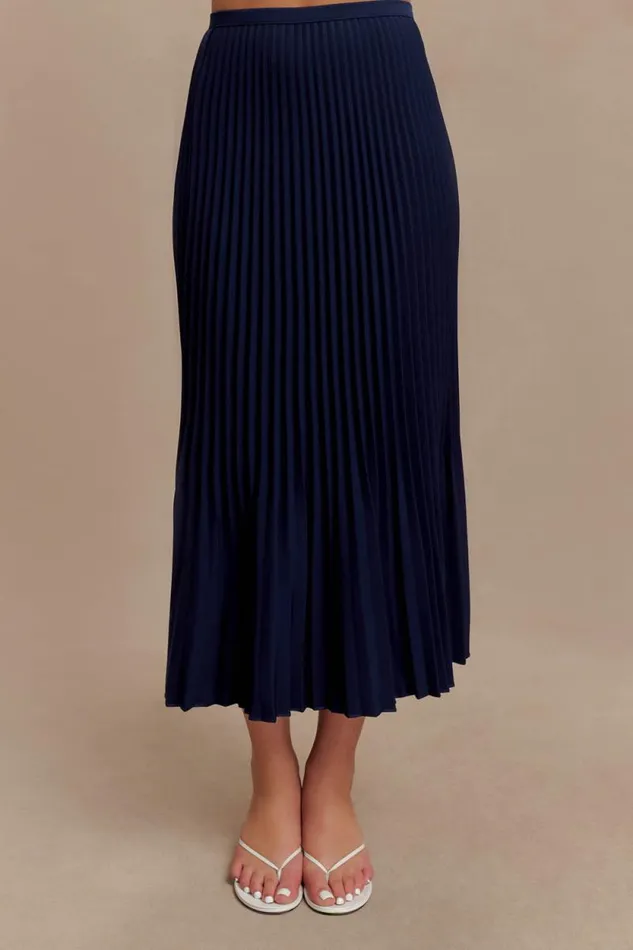 Women Meshki Bottoms Twyla Pleated Suiting Maxi Skirt 8211 Navy