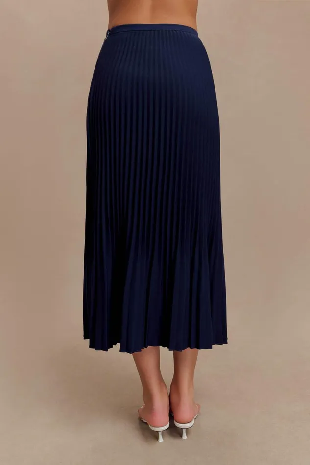 Women Meshki Bottoms Twyla Pleated Suiting Maxi Skirt 8211 Navy