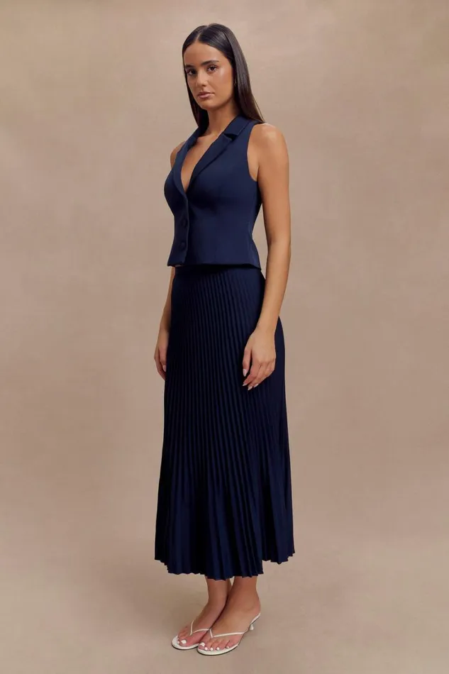 Women Meshki Bottoms Twyla Pleated Suiting Maxi Skirt 8211 Navy