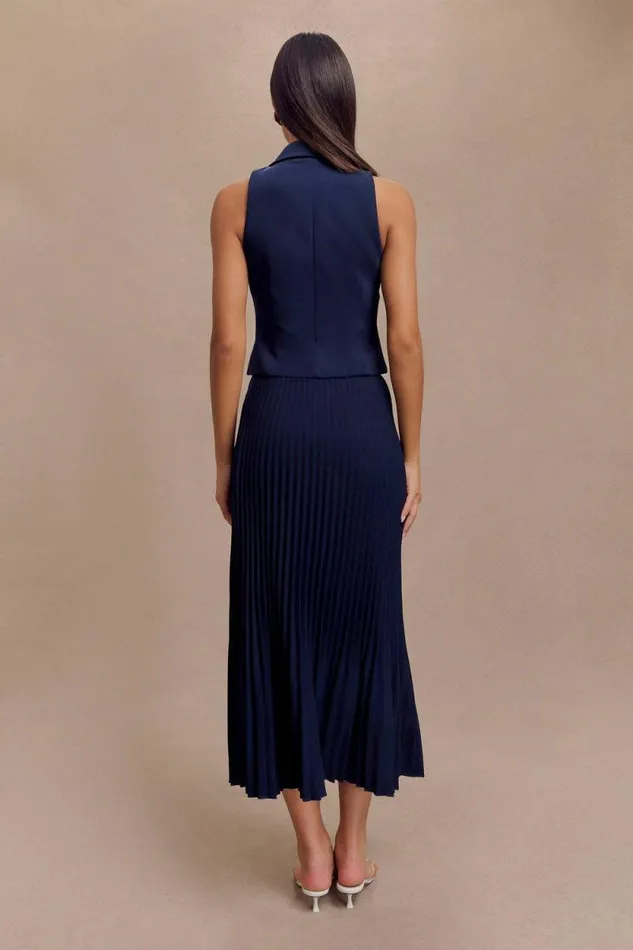 Women Meshki Bottoms Twyla Pleated Suiting Maxi Skirt 8211 Navy