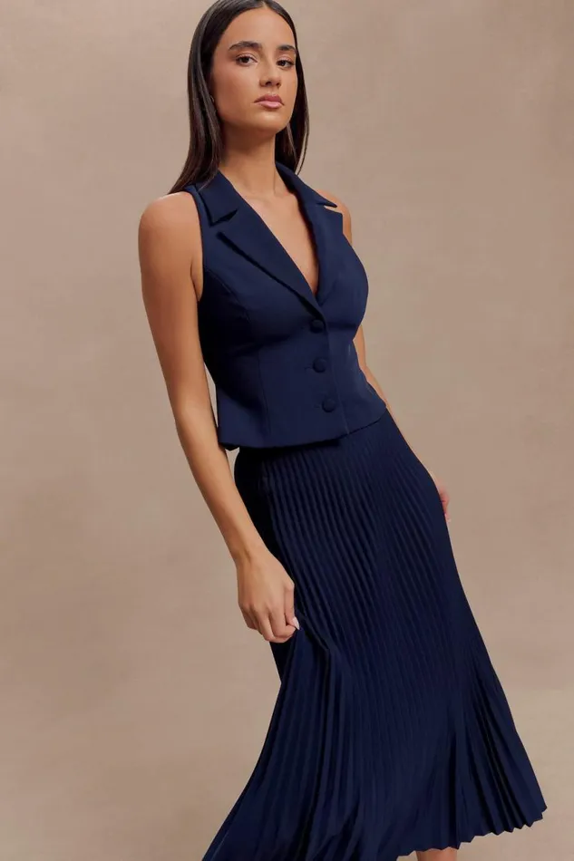 Women Meshki Bottoms Twyla Pleated Suiting Maxi Skirt 8211 Navy