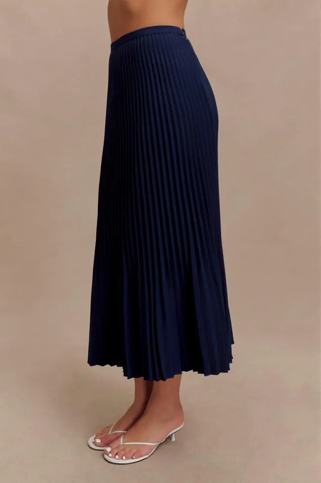 Women Meshki Bottoms Twyla Pleated Suiting Maxi Skirt 8211 Navy