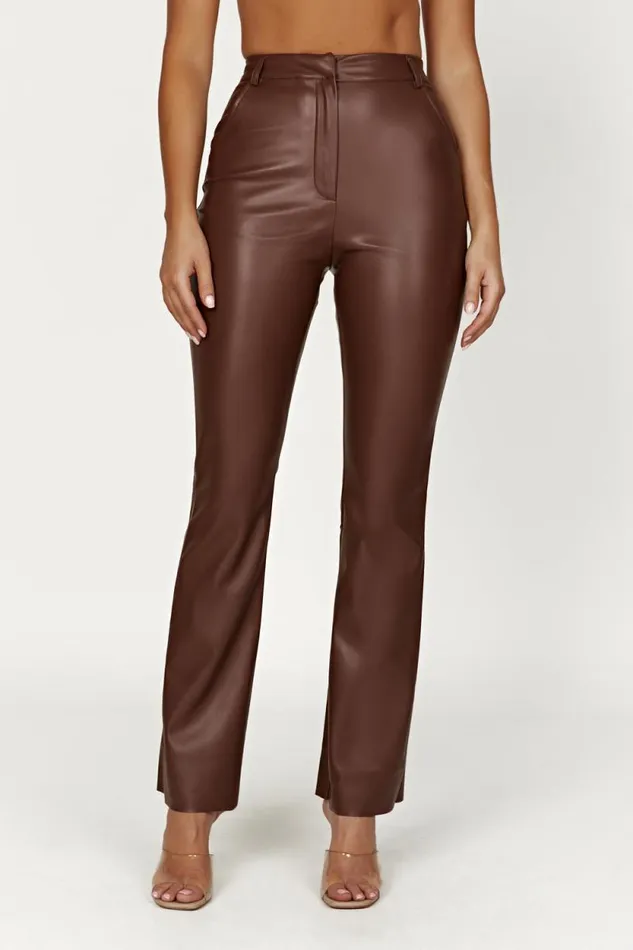 Women Meshki Bottoms Tyra Straight Leg Faux Leather Pants 8211 Chocolate Women Meshki Bottoms Tyra Straight Leg Faux Leather Pants 8211 Chocolate