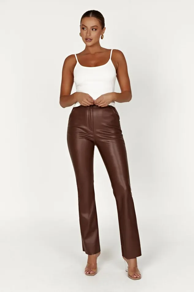 Women Meshki Bottoms Tyra Straight Leg Faux Leather Pants 8211 Chocolate Women Meshki Bottoms Tyra Straight Leg Faux Leather Pants 8211 Chocolate