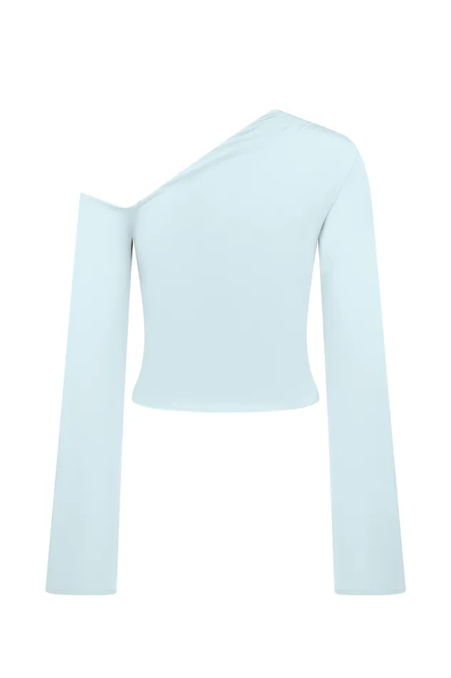 Women Meshki Dresses Ainsley Asymmetrical Long Sleeve Top With Floral Hardware 8211 Pale Blue