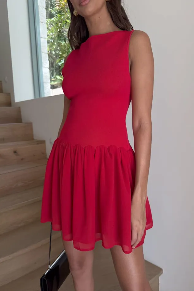 Women Meshki Dresses Ashleigh Knit And Chiffon Mini Dress 8211 Red