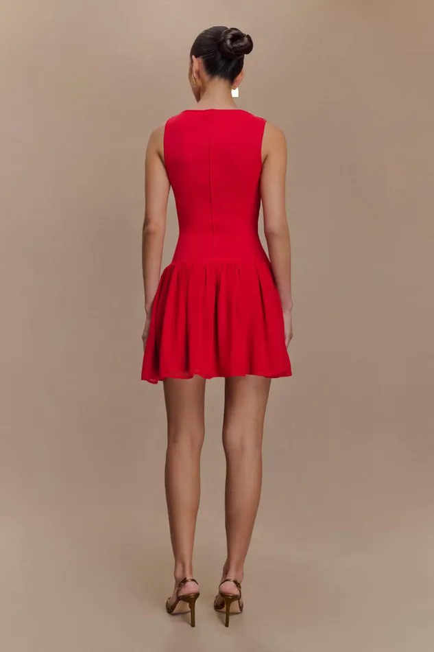 Women Meshki Dresses Ashleigh Knit And Chiffon Mini Dress 8211 Red