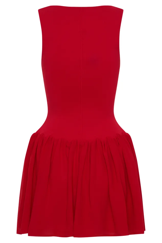 Women Meshki Dresses Ashleigh Knit And Chiffon Mini Dress 8211 Red