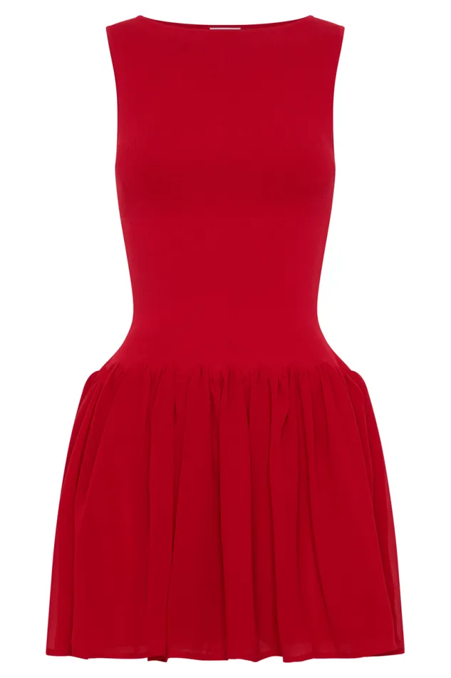Women Meshki Dresses Ashleigh Knit And Chiffon Mini Dress 8211 Red